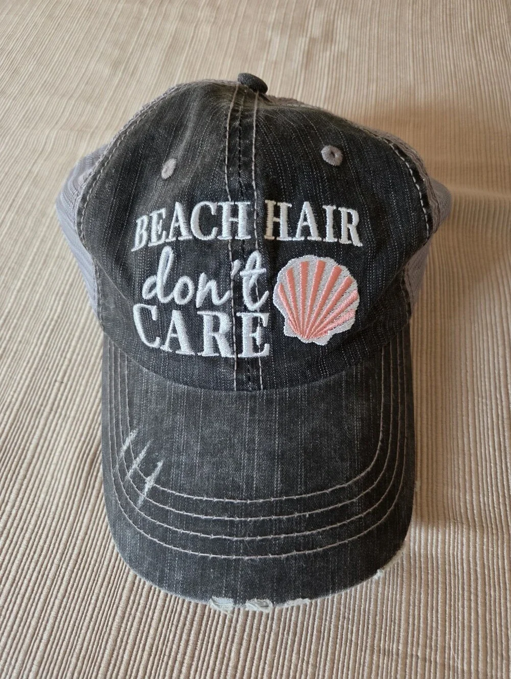 Beach Hair Don't Care Embroidered Black Trucker Hat